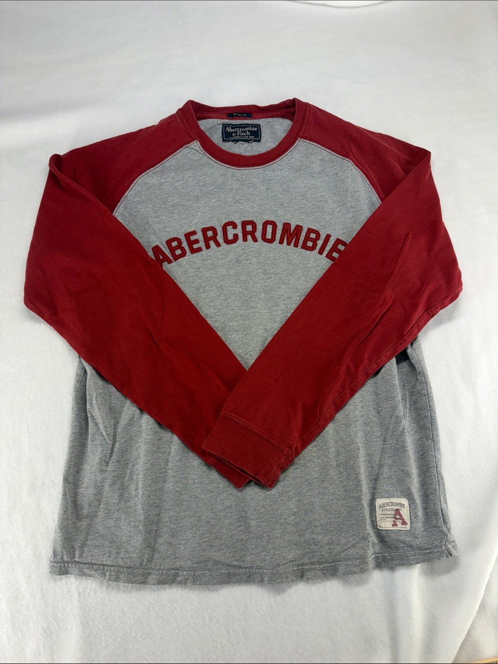 Abercrombie & Fitch Grey Long Sleeve T-Shirt with Red Raglan Sleeves